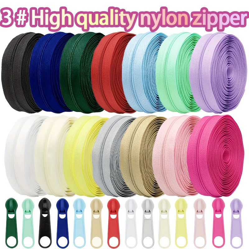 

5M Nylon Coil Zippers+10 Zipper Ends Slider For Garment Colorful Decoration Zips Bag Shoes Sewing Zip Repair Kits DIY Accessory