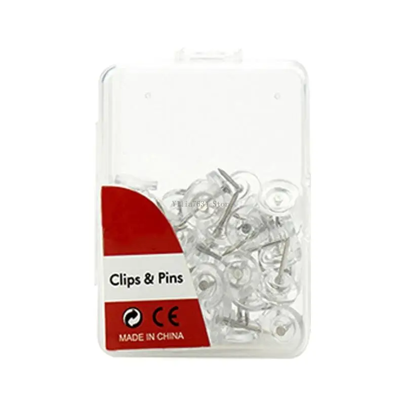 60Pcs Clear Round Pushpin Cork Notice Board Thumb Tacks for Office - Detail 1