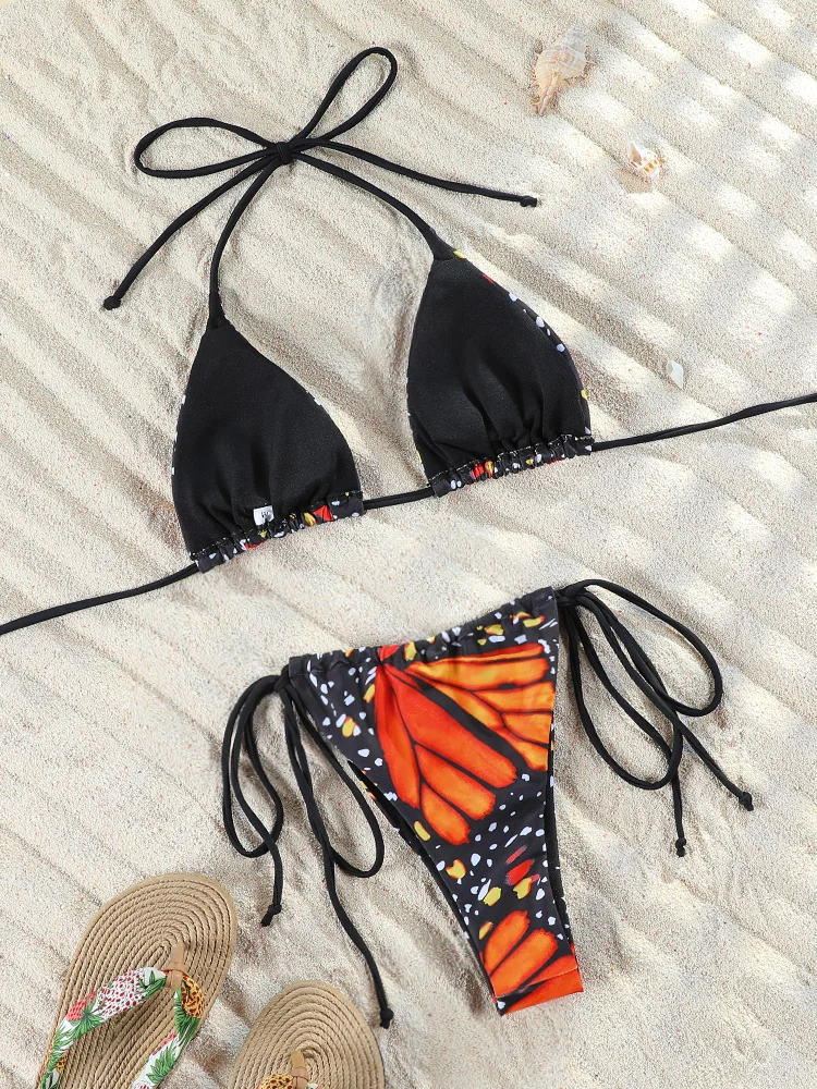 Butterfly Bikinis Sexy Swimwear Women Triangle Swimsuit Bandage Bikini Set Micro Thong Print Bathing Suit Summer Biquini