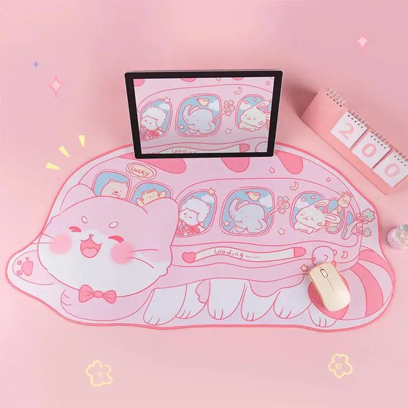 Cat Bus Mouse Pad Pink Cute Extra Large Kawaii Kitty Gaming Mouse Pads XXL Desk Mat Non Slip Mouse Mats Laptop Desk Accessories