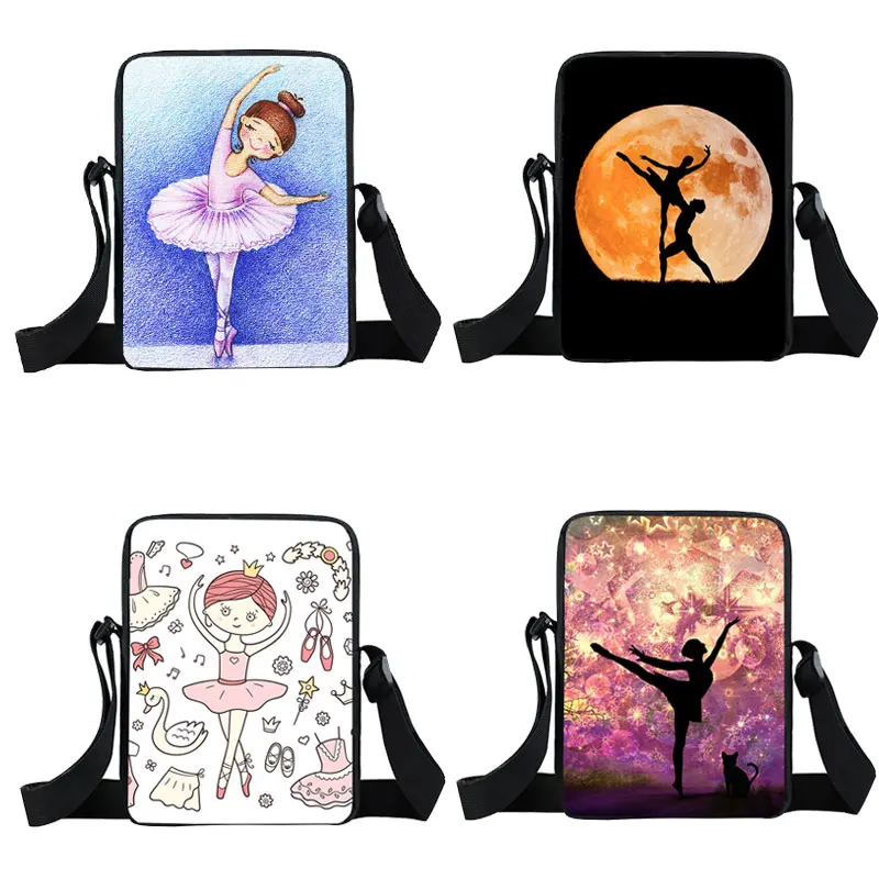 Ballet Dancing Girl Print Handbag Mulheres Crossbody Bags Bailarina Sacos De Ombro para Viagem Satchel Purse Phone Holder Book Bag