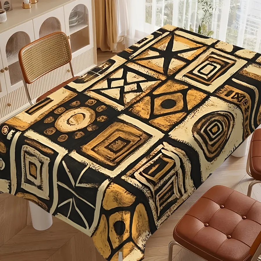 2D flat printing vintage brown African ethnic tribe-style geometric pattern tablecloth square shapezyc