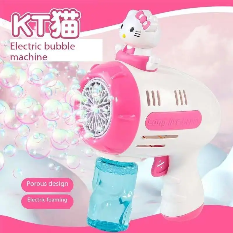 مسدس فقاعات كهربائي من سلسلة سانريو للأطفال ، آلة فقاعات ألعاب ، منفاخ صابون أوتوماتيكي ، ألعاب حفلات صيفية خارجية ، هدية أطفال ، غرزة