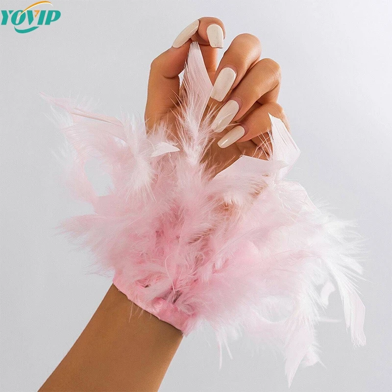 1Pcs Colorful Feather Cuff Nail Ornament Wristband For Photo Manicure Feathers Sexy Handcuffs Manicure Accessories Bracelet