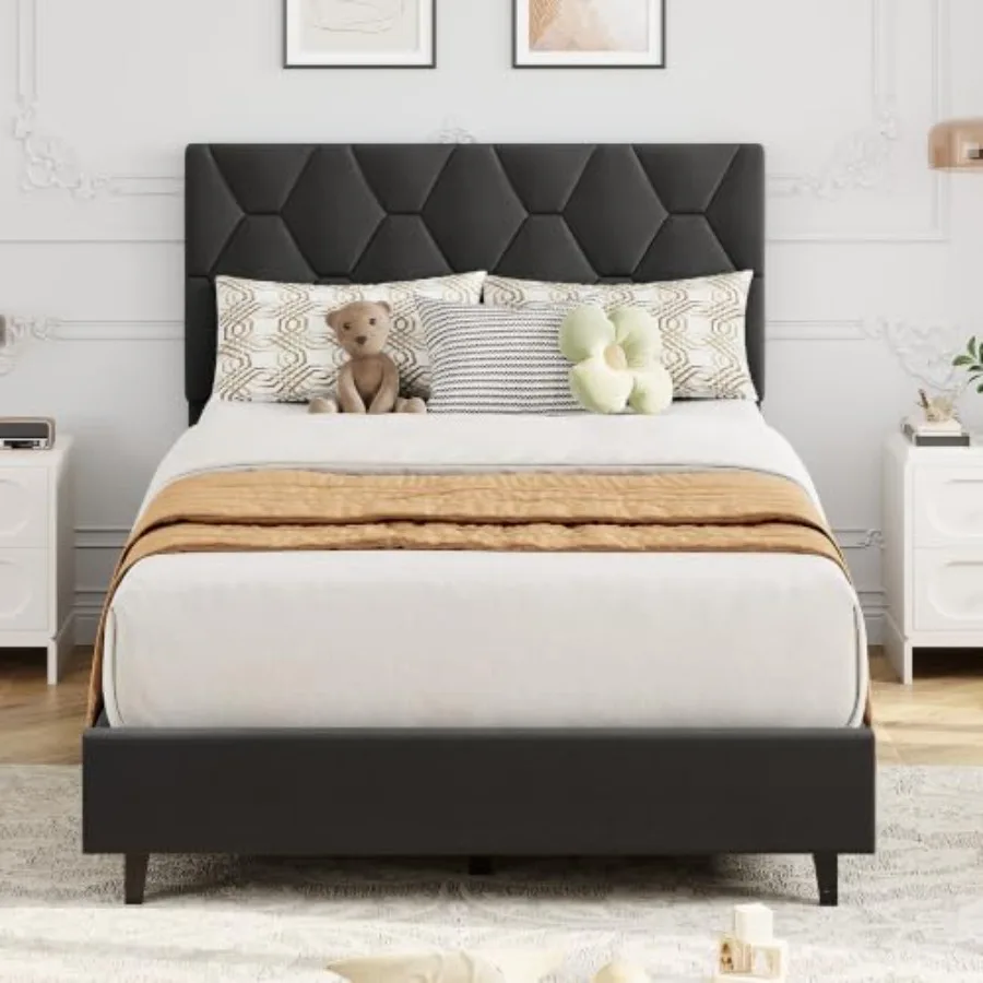 XL bed frame for master bedroom use, upholstered in premium gray fabric with adjustable headboard for customizable comfort and