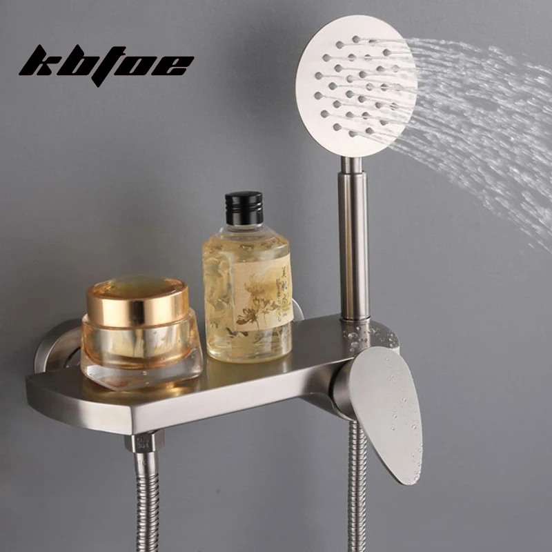 

Brushed Nickel Bathtub Faucet Set Wall Mounted Shower Mixer Tap with Handheld Spray Hot/Cold Water Stainless Steel Modern Tap