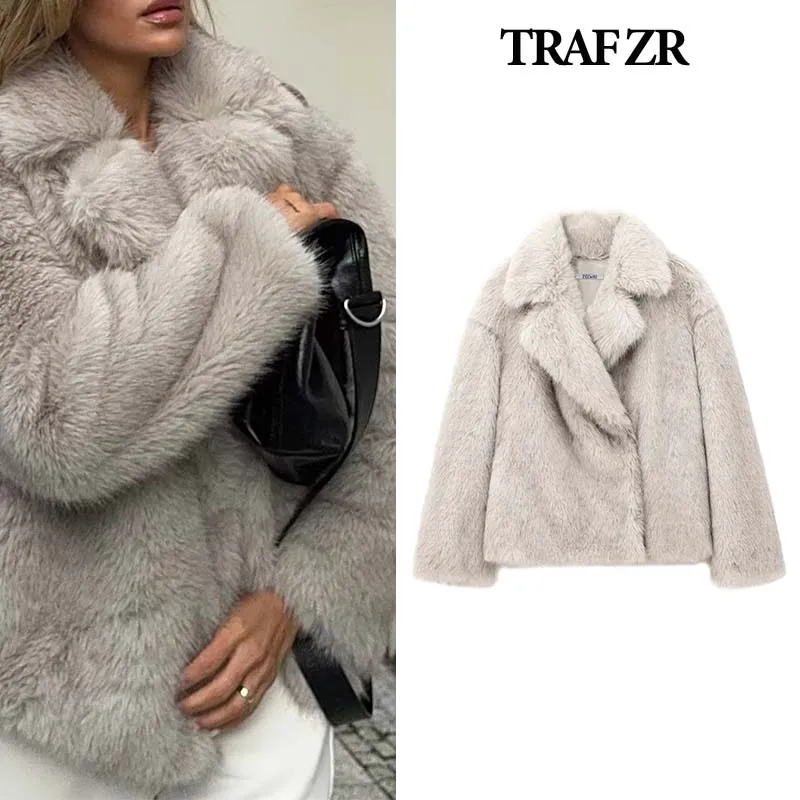 TRAF ZR Winter Coat Female Warm Woman Winter Coats Solid Thick Padded Coat American Retro Snow Parka Faux Fur Cropped Coats