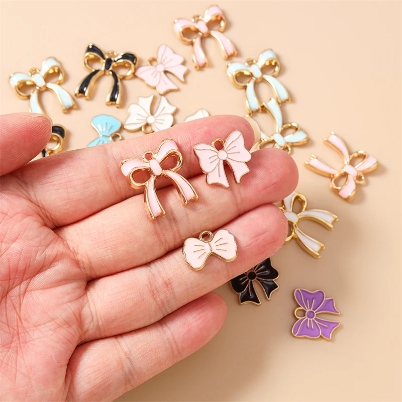 20 Stück niedliche, bunte Emaille-Schleifen-Anhänger für die Schmuckherstellung, Ohrringe, Halsketten, Armbänder, DIY-Bastelzubehör – Detail 2