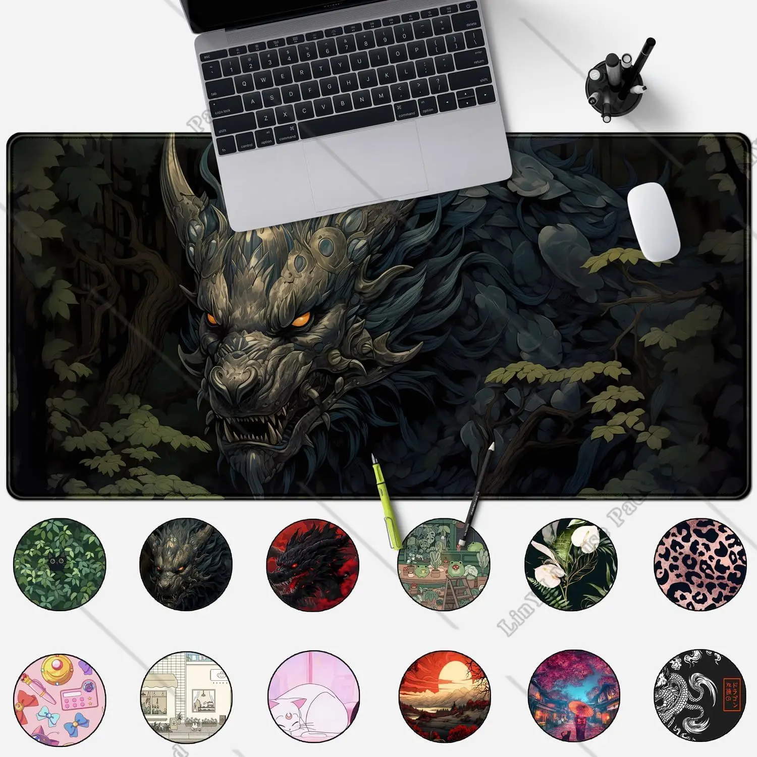 Black Dragon Cool Anime Gaming Mouse Pad Large Home Office Decor with Stitched Edges Non-Slip Rubber Base 31.5x11.8 inch