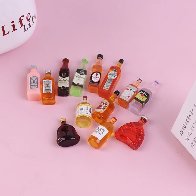 Miniature Resin Bottle Simulation Wine Bottle, Doll House Acessórios, Kids Toys, 1:12, 10Pcs