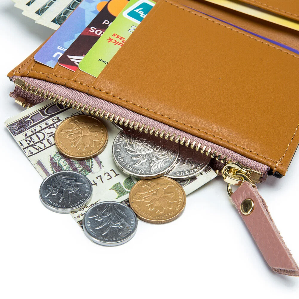 Kurze Damen-Geldbörse aus echtem Leder, modische Clutch-Geldbörse mit Kreditkartenhalter, Münzfach, dreifach faltbar, schlanke RFID-blockierende Geldbörse