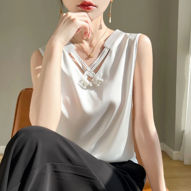 

Весенне-летние новые женские подтяжки в китайском стиле, гладкий атлас из ацетатного шелка, мягкий и приятный для кожи дышащий жилет