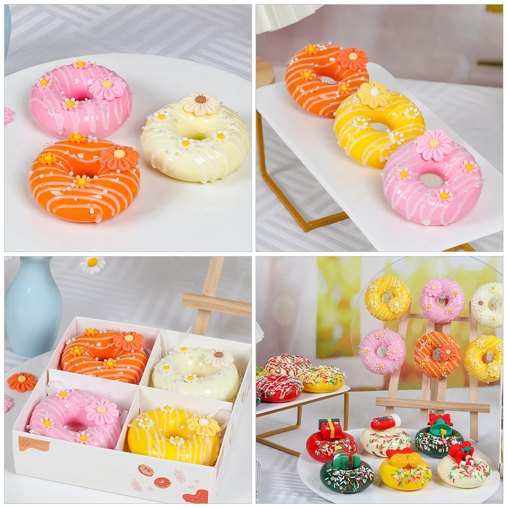 

4 PCS Realistic Doughnut Decoration Faux Donuts Dessert Models Simulation Bread Props Wedding Party Home Decor Yellow White