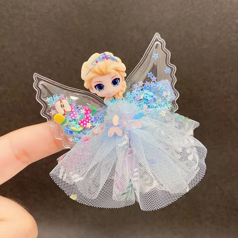 ディズニー-女の子のためのプリンセスヘアクリップ,流砂の翼,白いエルザ,スノーベール,ドレスシリーズ,ダックビルクリップ,冷凍アクセサリー