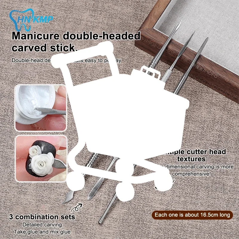 3 قطعة المزدوج نهاية النحت ملعقة القلم لمسمار الفن UV هلام البولندية تلميح نحت زهرة اللوحة القلم مسمار تصميم أداة مانيكير أداة