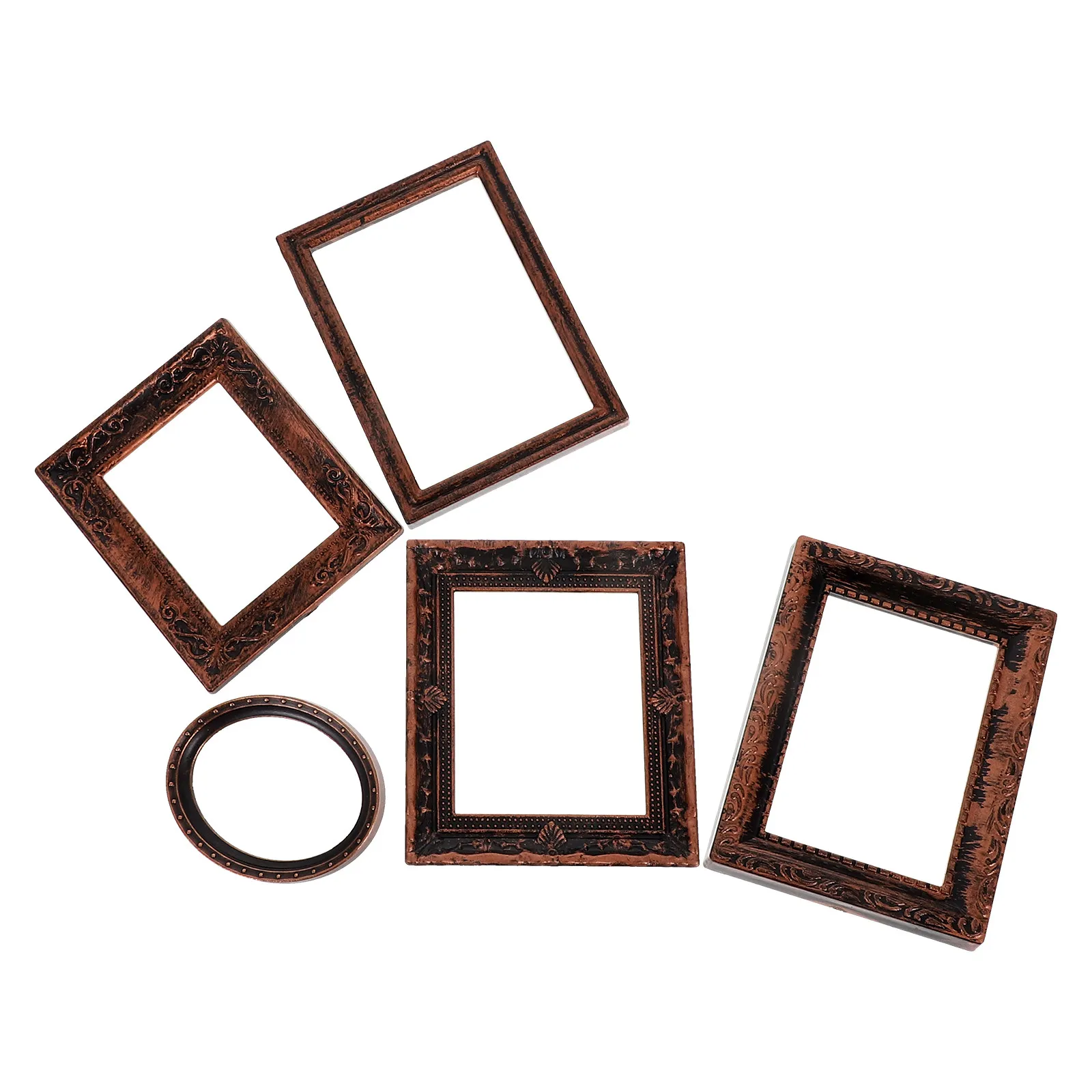 

5Pcs Miniature Photo Frames Vintage Bronze 1:12 Scale Small Retro Frames for Dollhouse Decoration Accessories Small Oval Frame