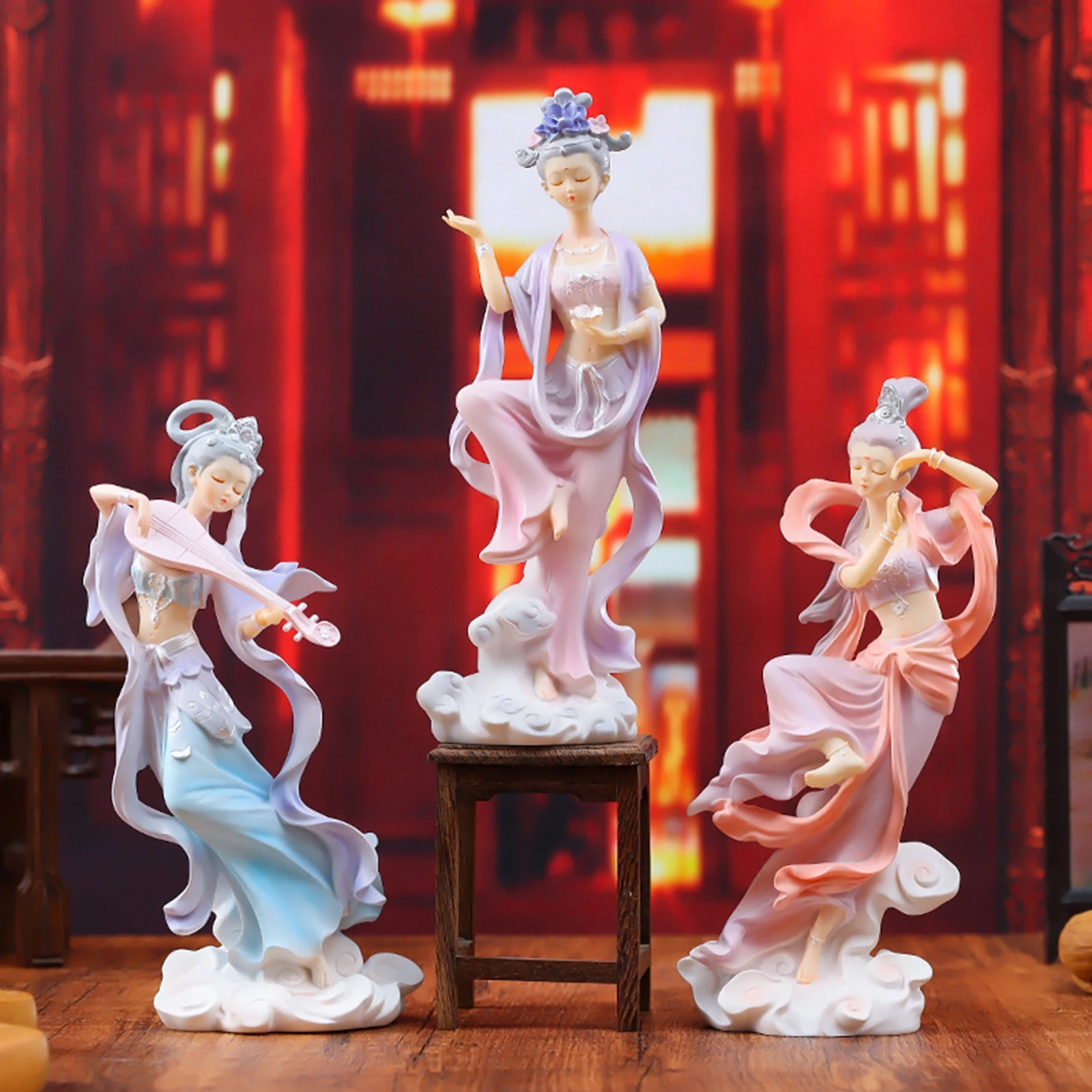 

Chinese Girl Figurine Statue Dunhuang Collectible Resin Gift Tabletop Decoration for Car Home Dining Room Living Room Hotel
