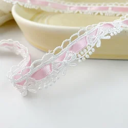 1 Yard x 1.8cm Pink & White Floral Bow Ribbon Lace Trim-Ideal for DIY Crafts,Gift Wrapping,Sewing Edges & Decorative Accessories