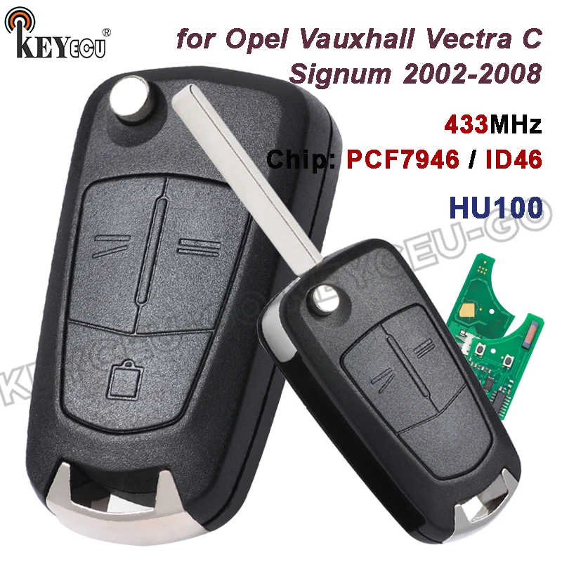 

Чип KEYECU 433 МГц PCF7946/ID46 для Opel Vauxhall Vectra C Signum 2002-2008 HU100, откидной пульт дистанционного управления с лезвием