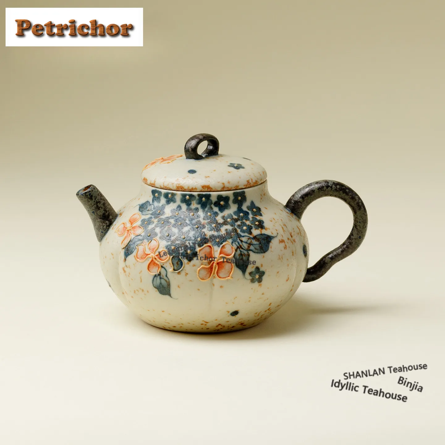 

110ml Hand-painted Hydrangea Pumpkin Teapot Zen Tea Infuser Pot Tea Maker Kettle With Filter For Tea Accessories Ornaments Gift