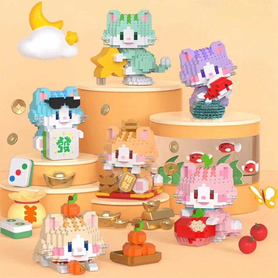 

6 миниатюрных строительных блоков Lucky Cats, детские мини-пазлы с 3D частицами «сделай сам», игрушки для мальчиков и девочек, креативные подарки.