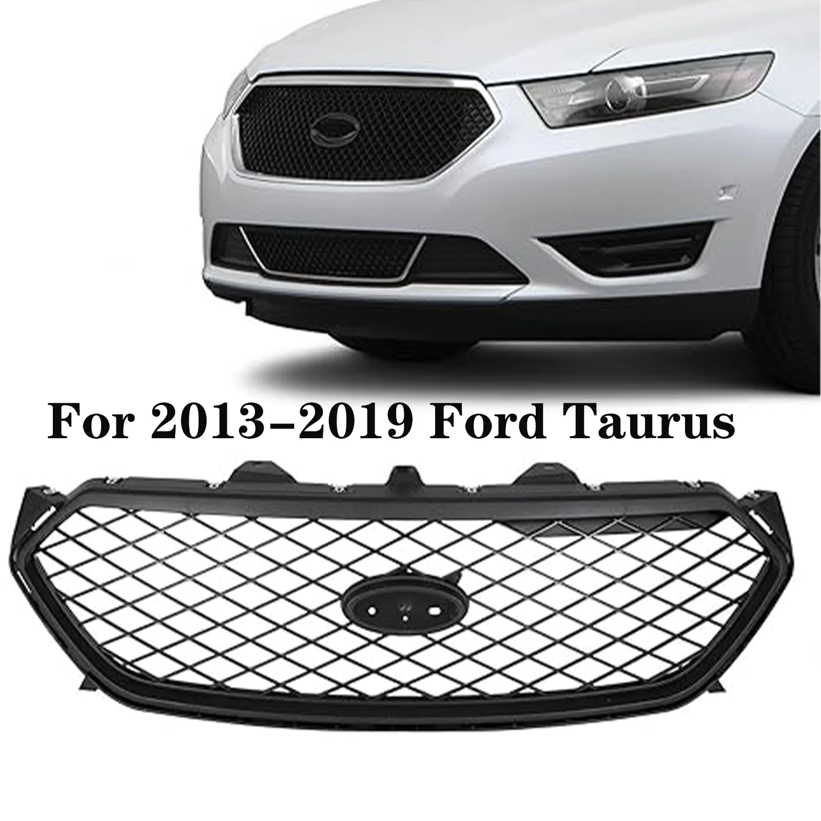 Parachoques delantero superior para Ford Taurus, rejilla embellecedora de malla, color negro, 2013-2019