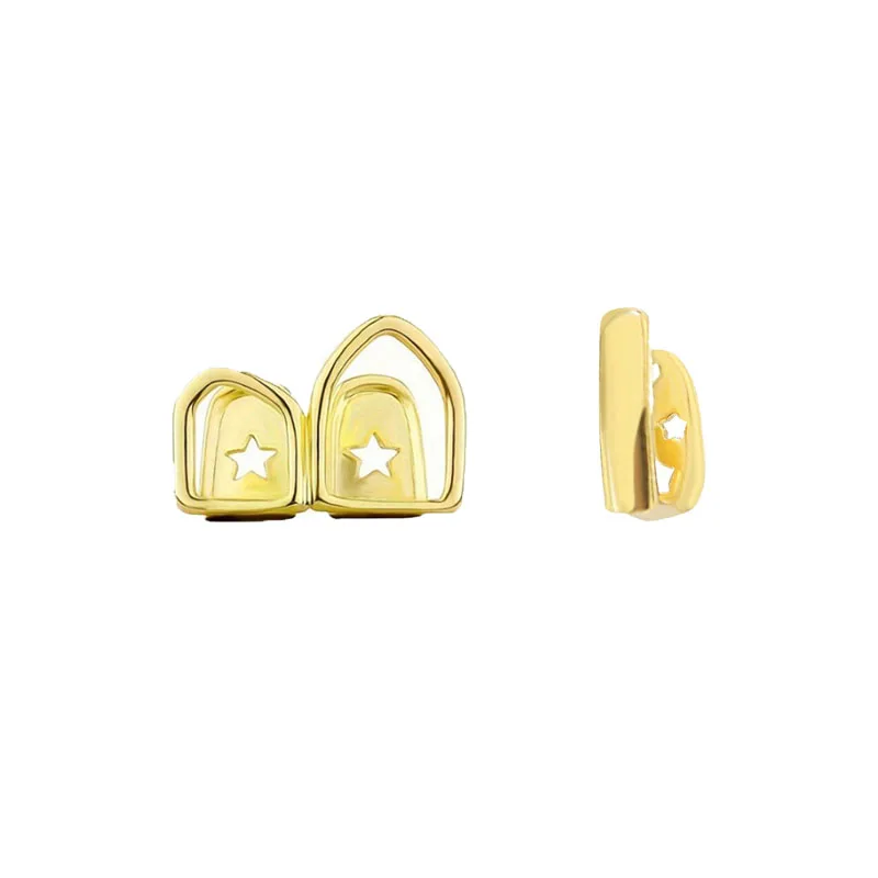 2Pcs Personalized And Fashionable Double-Cutout/Smooth Vertical Stripe Hip-Hop Stage, Nightclub Fashion, Party Teeth Accessories
