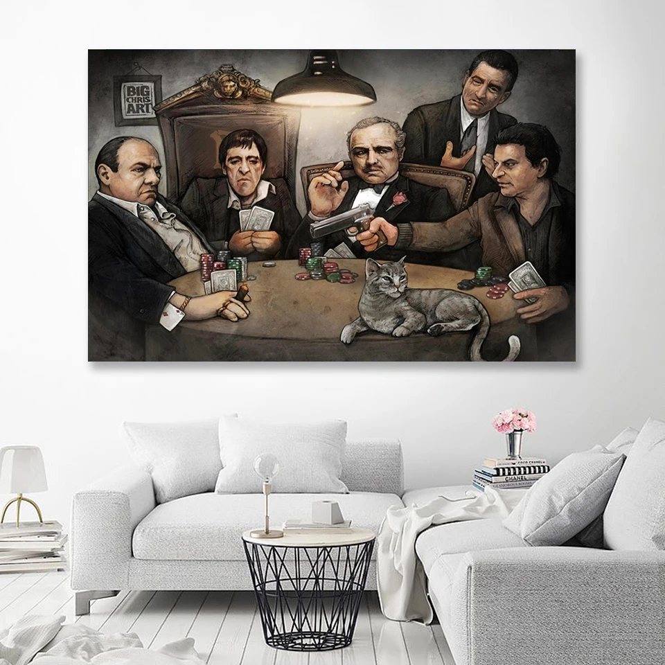 Mafia Gangster Poker Canvas Painting Wall Art Scarface The Sopranos Goodfellas Movie Poster Prints Nordic Living Room Home Decor