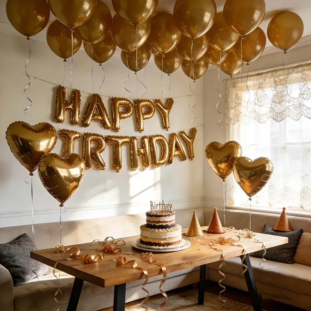 Happy Birthday Balloon Set Including 12inch Latex Balloons 16inch Foil Balloon Letters Happy Birthday 18inch Heart Balloon