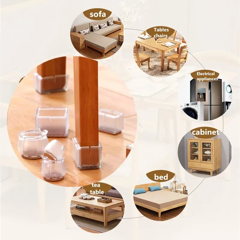 24Pcs Furniture Legs Silicone Rectangle Square Round Chair Leg Caps Feet Pads Furniture Table Covers Wood Floor Protectors