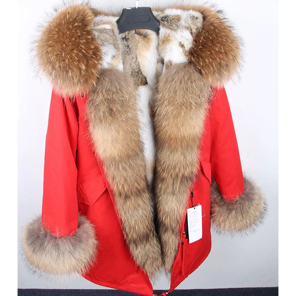 winter natural raccoon fur collar real fur coat red army green natural rabbit fur lined parkas winter coat women