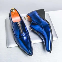 Luxury Brand Men's Chelsea Shoes Pointed Toe Dress Shoes Men's Banquet Blue Suit Shoes Red High-end Glossy Leather Shoes