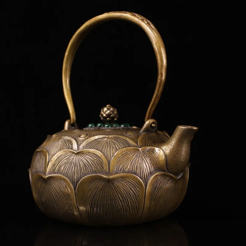 

Antique Copper Ornament Handcrafted Inlaid Gemstone Teapot Home Desktop Decoration Gift Craft Wholesale