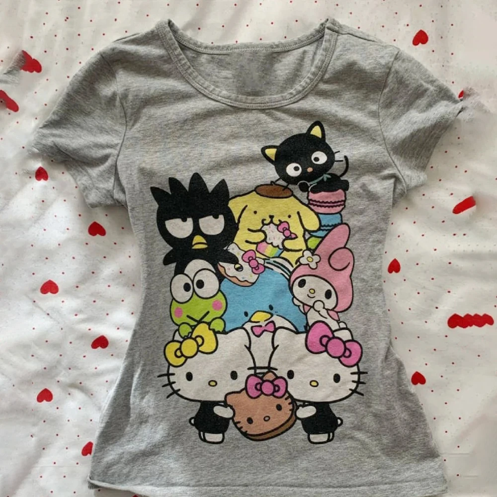 

Y2K Hello Kitty японская футболка из чистого хлопка Sanrio для девочек милый тонкий принт новые женские летние топы с короткими рукавами футболка с героями мультфильмов