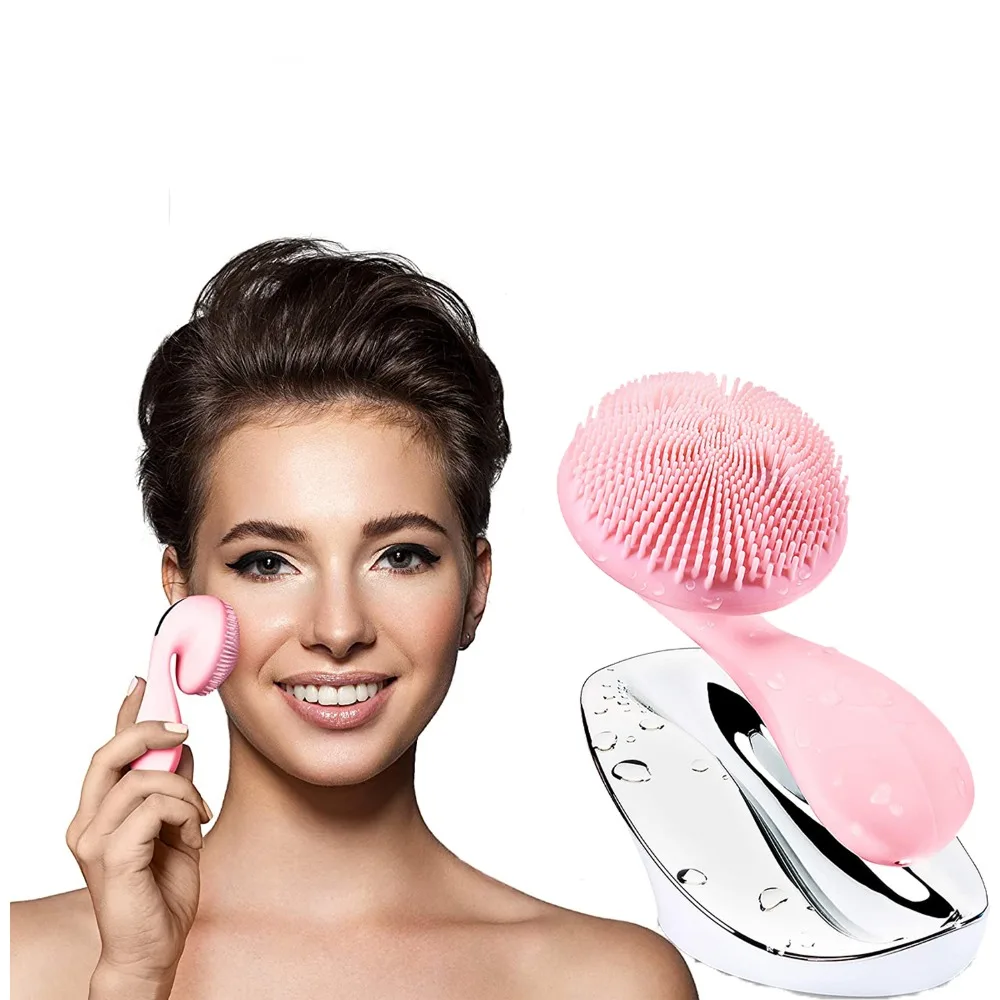 

Оптовая продажа, водонепроницаемая ультразвуковая вибрационная Очищающая щетка для лица, массажер для глубокой очистки пор кожи, электрическая силиконовая щетка для лица