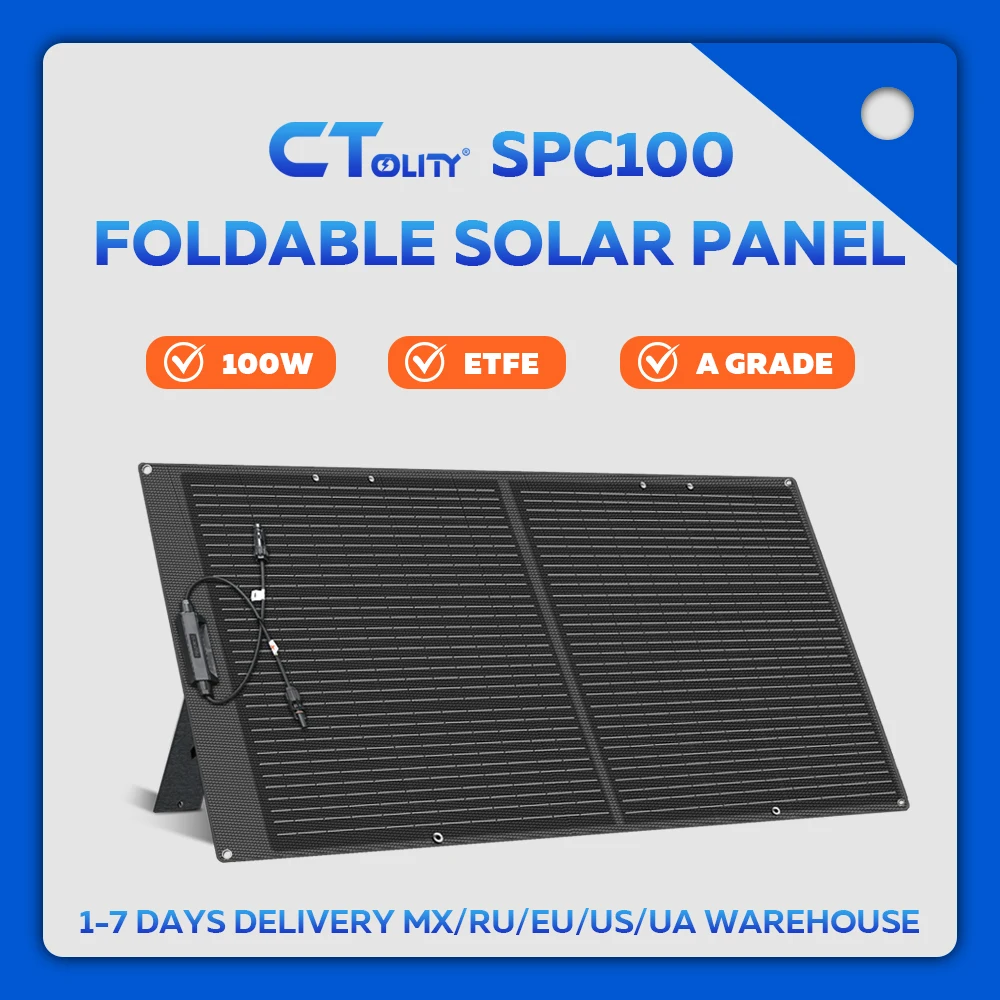 

CTOLITY SPC100 100W Foldable Solar Panel 20.5V IP68 Waterproof A Grade ETFEE fficiency 23% High Solar Generator 18AWG 2M RV Camp