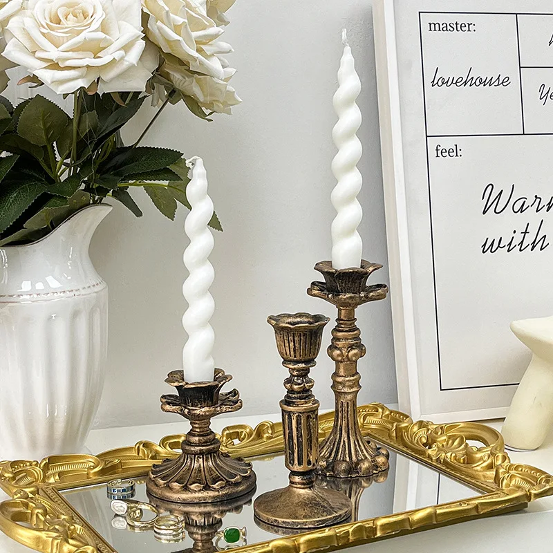 

CuteLife Vintage Resin Gold Decorative Candlestick Candelabra Antique Candle Holder Ornaments Retro Home Table Base For Candles