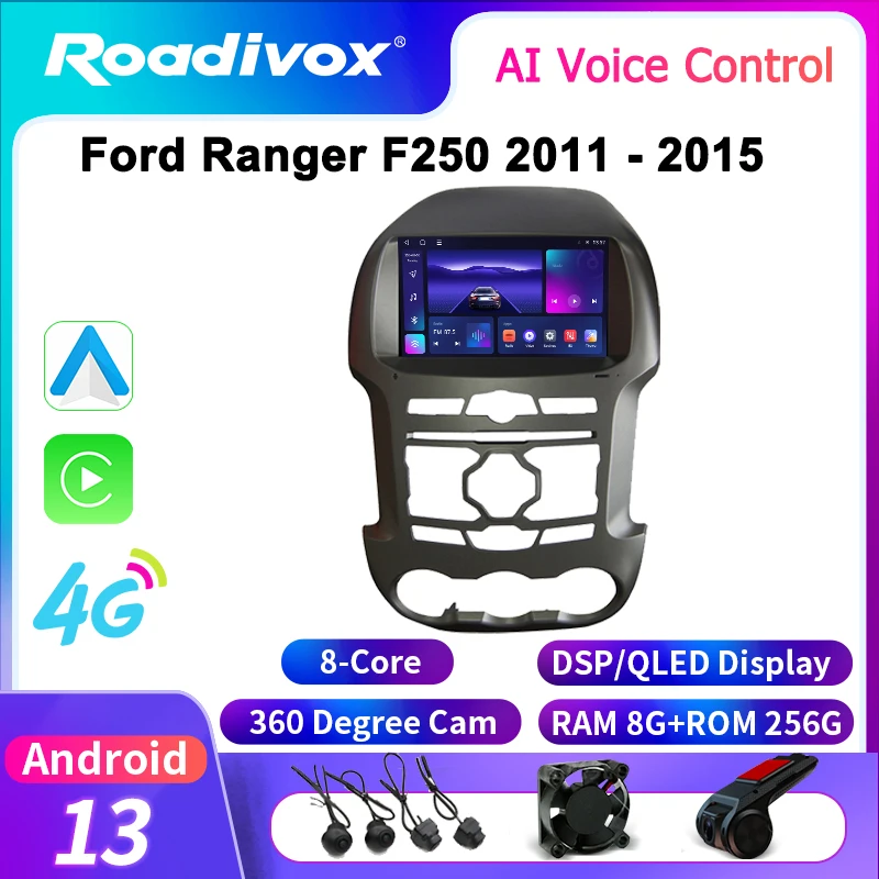 roadivox Android Car Radio for Ford Ranger F250 2011-2015 GPS Navigation Video Stereo Screen Multimedia Player Recorder Carplay