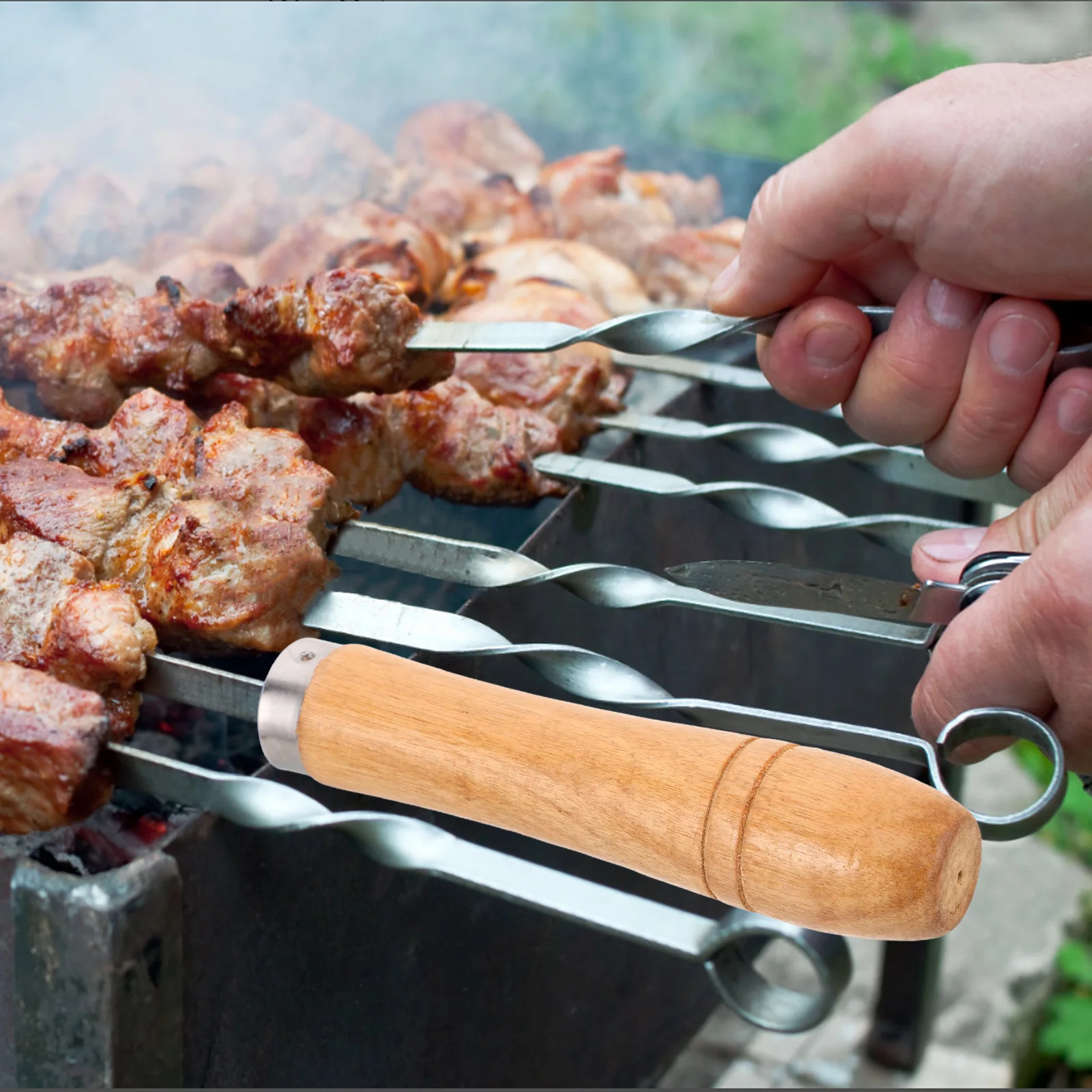 

14pcs Barbecue Fork Replacement Beige Heat Resistant Anti-Scald Ergonomic Portable BBQ Tool Grilling Accessories Meat Fork