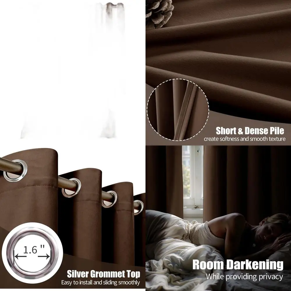 ستارة مخملية بنية داكنة معزولة حراريًا 90، مجموعة من لوحتين لغرفة المعيشة، باب منزلق، خصوصية غرفة النوم