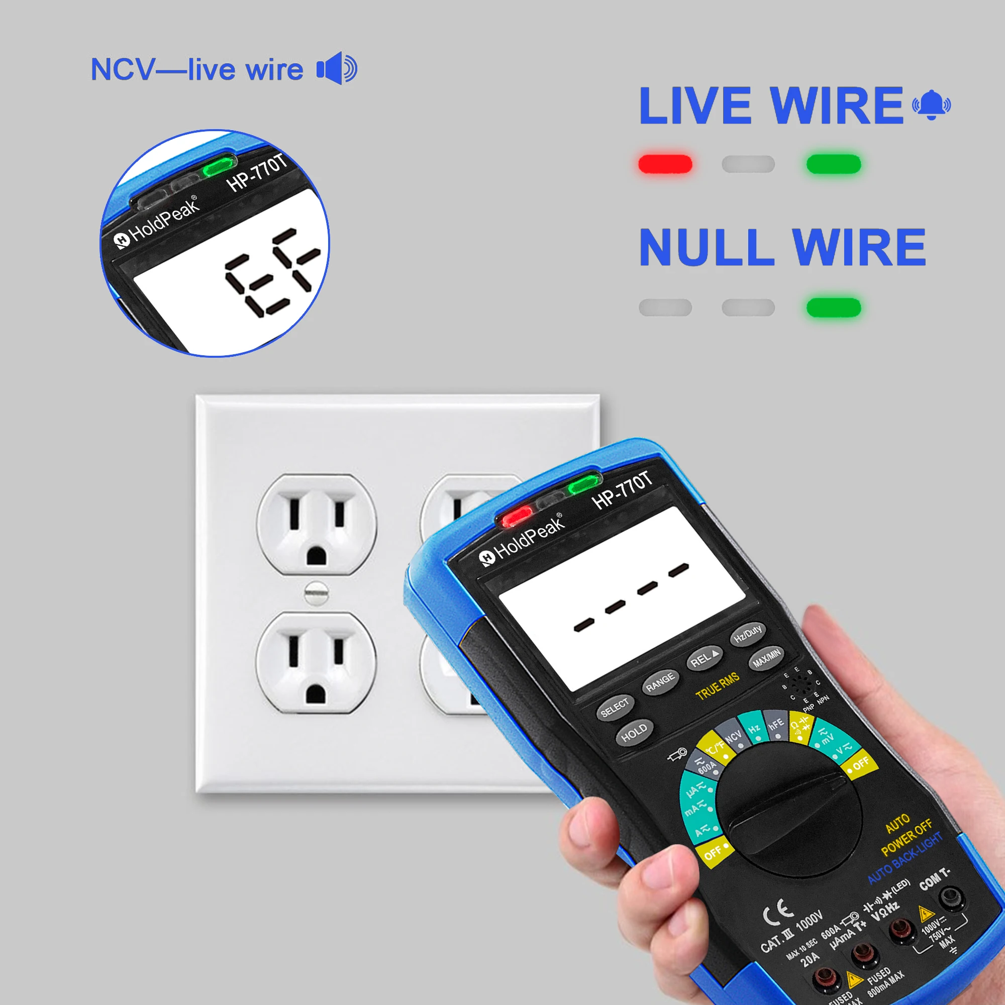 6000 Counts True RMS Digital Multimeter CAT III 1000V Auto Range NCV Voltage Tester DC AC Voltage Current Resistance Capacitance