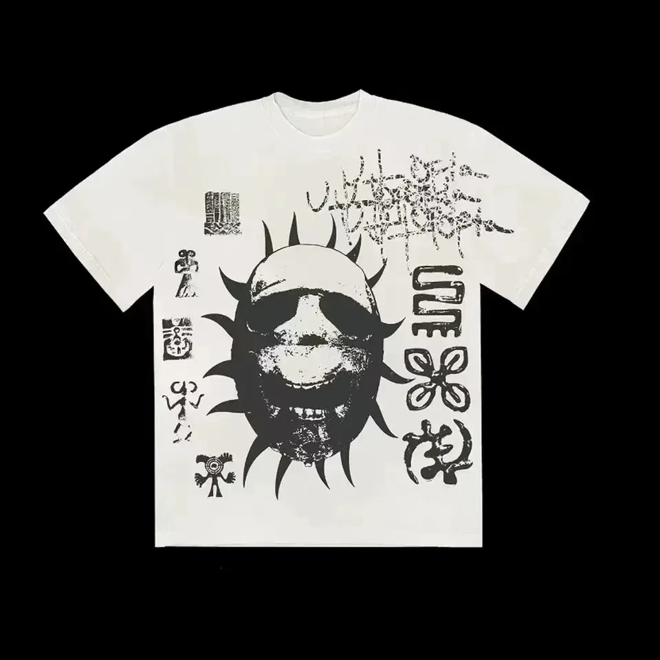 New model  Travis Rap Hip hop Style European and American Fashion Brand Cotton T-shirt Short Sleeve T Shirt High Quty M