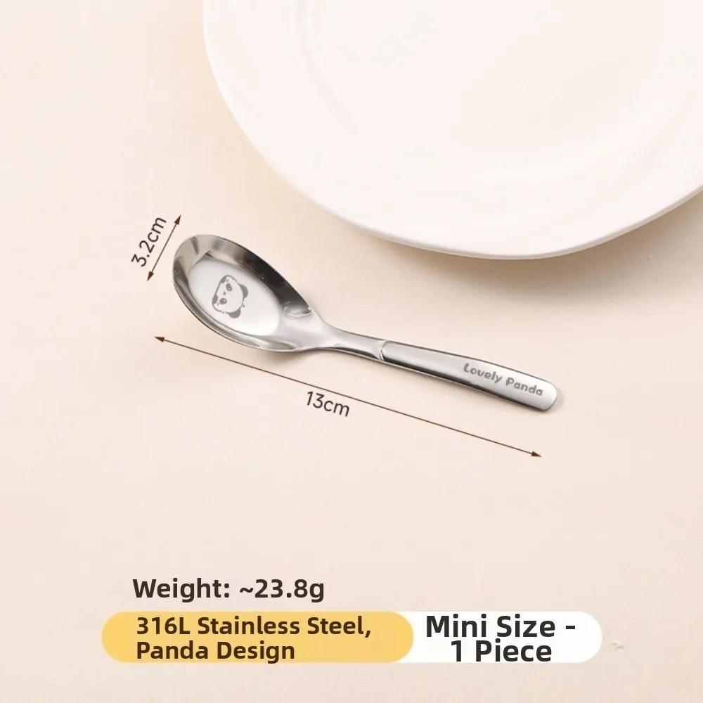 316 Stainless Steel Baby Feeding Spoon Cartoon Animal Pattern Panda Pattern Toddler Training Spoon Smooth Rounded Edges