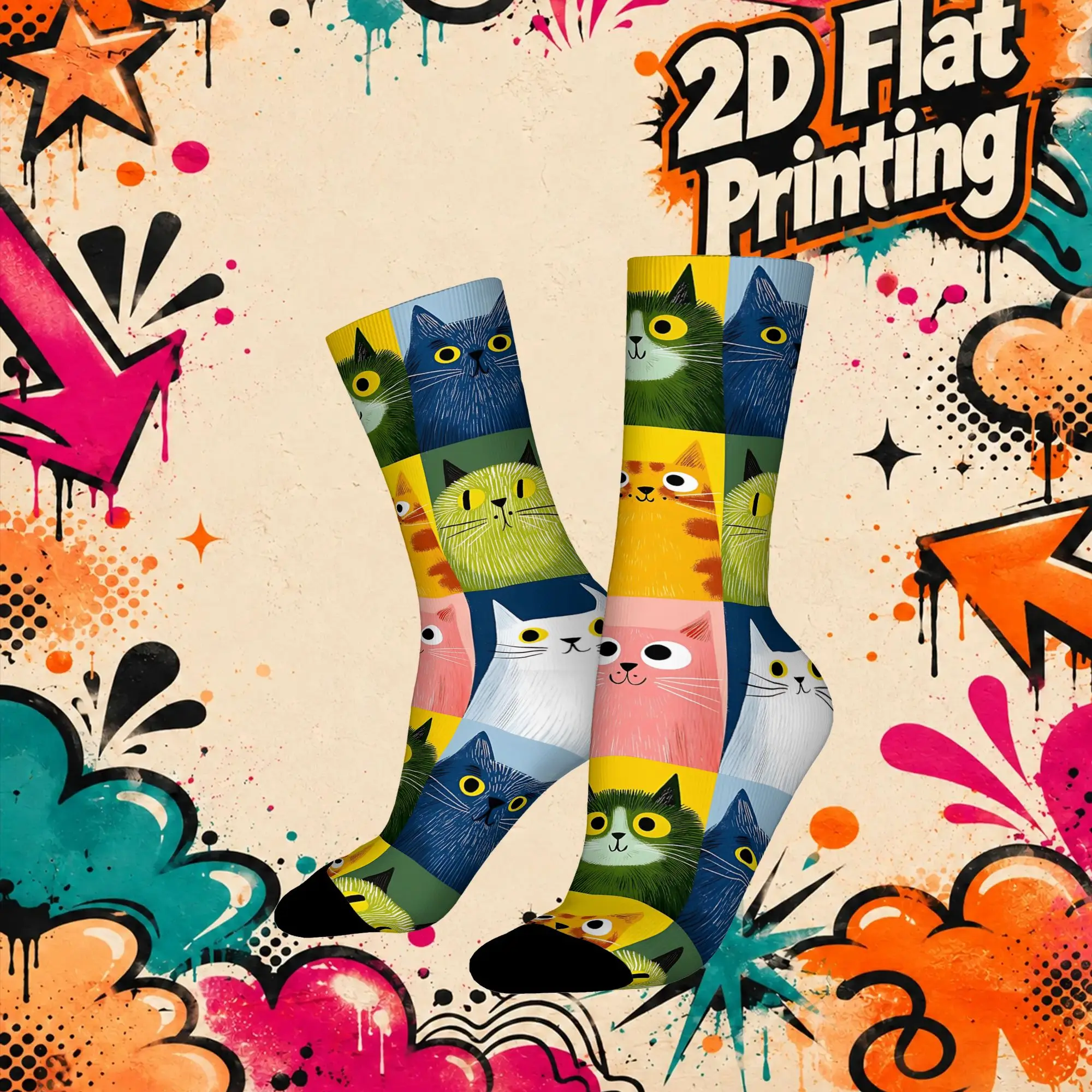 Bold Shape Cute Cat Pattern Funny Men's compression Socks Unisex items Crew Sock Cycling socks