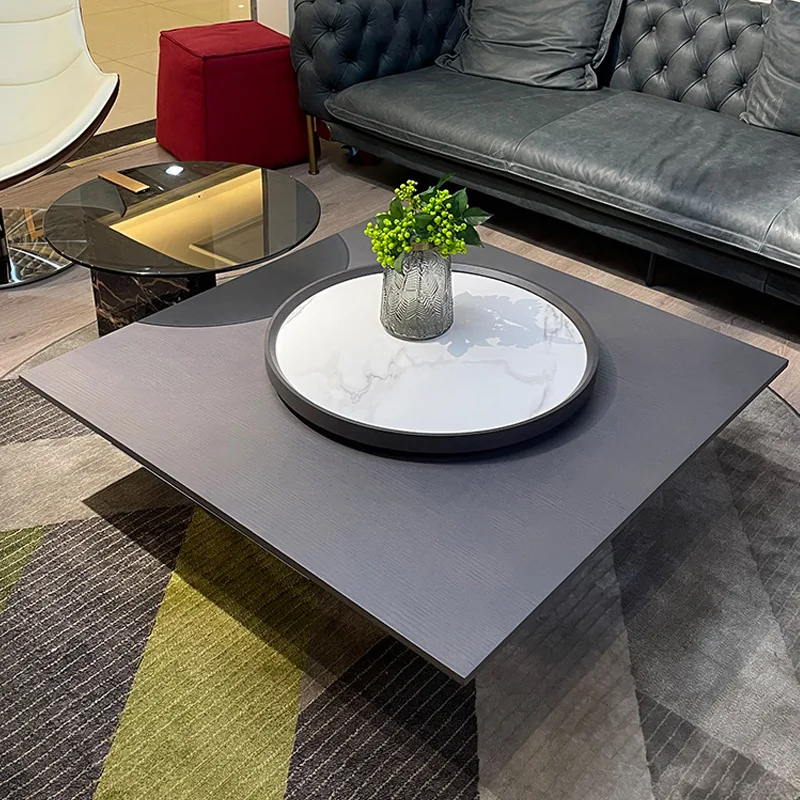 

Coffee table Italian minimalist Internet celebrity square rock slab high and low coffee table combination wabi-**** modern livin
