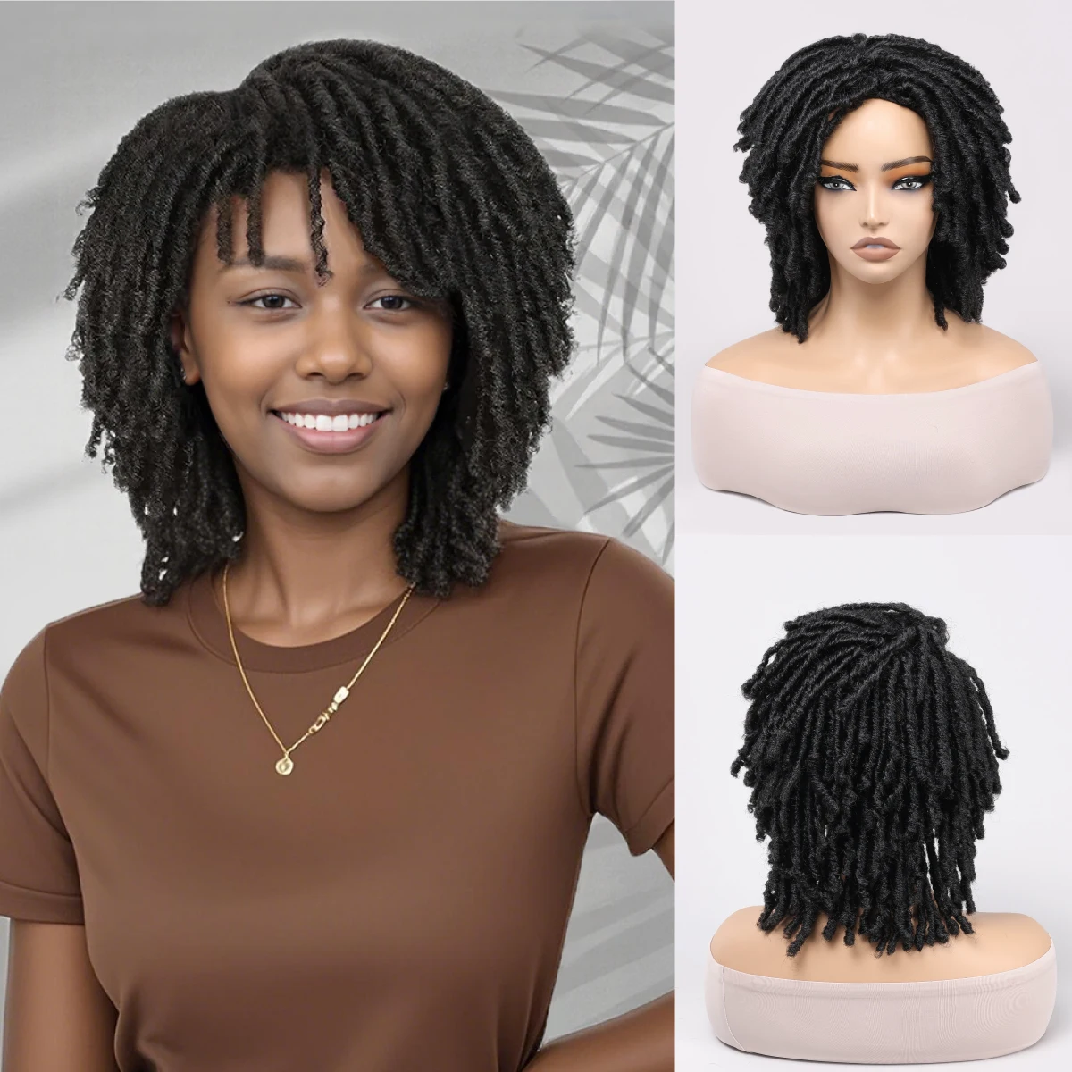 

Fashion Synthetic Dreadlocks Wig Ombre Brown straight with Bangs Funny Cosplay Fake Dreads Hair Wig for Various Occasions
