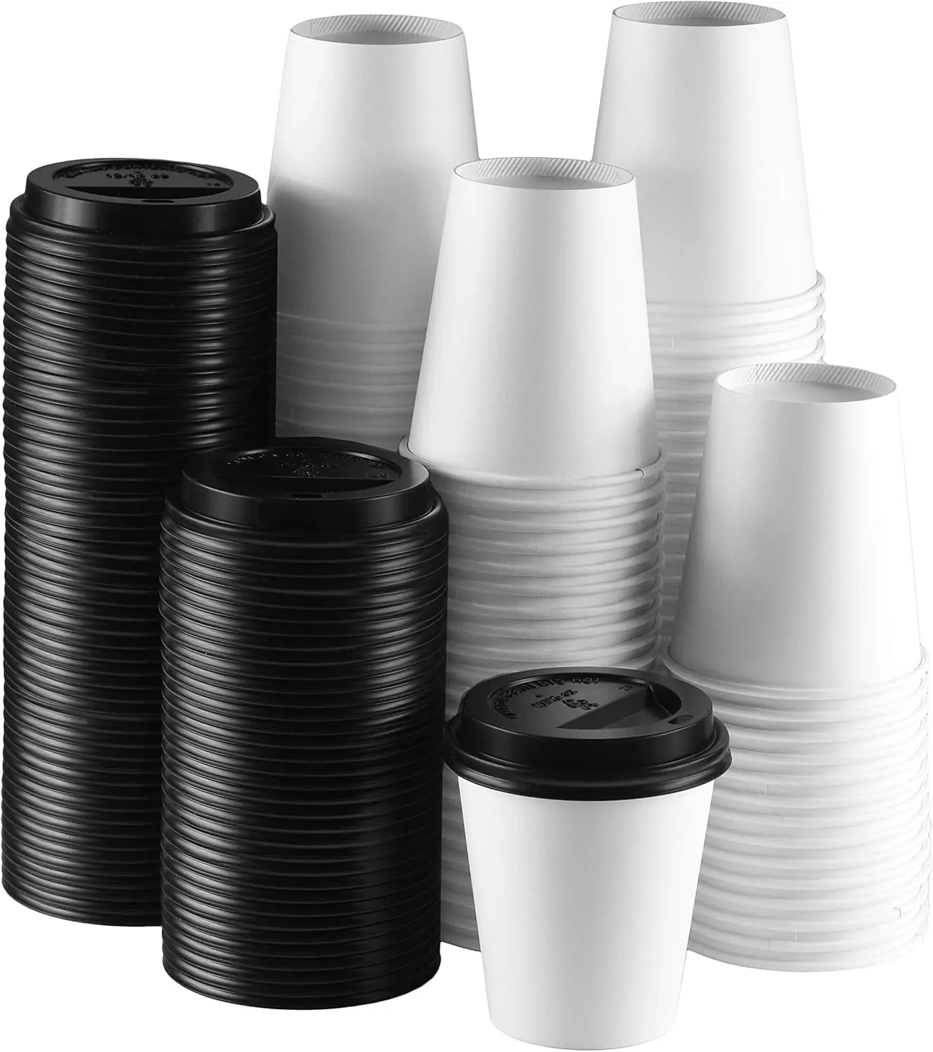 

100 Pack 10 oz White Paper Disposable Coffee Cups with Lids Hot Cold Beverage Drinking Cup for Water Juice Espresso Tea