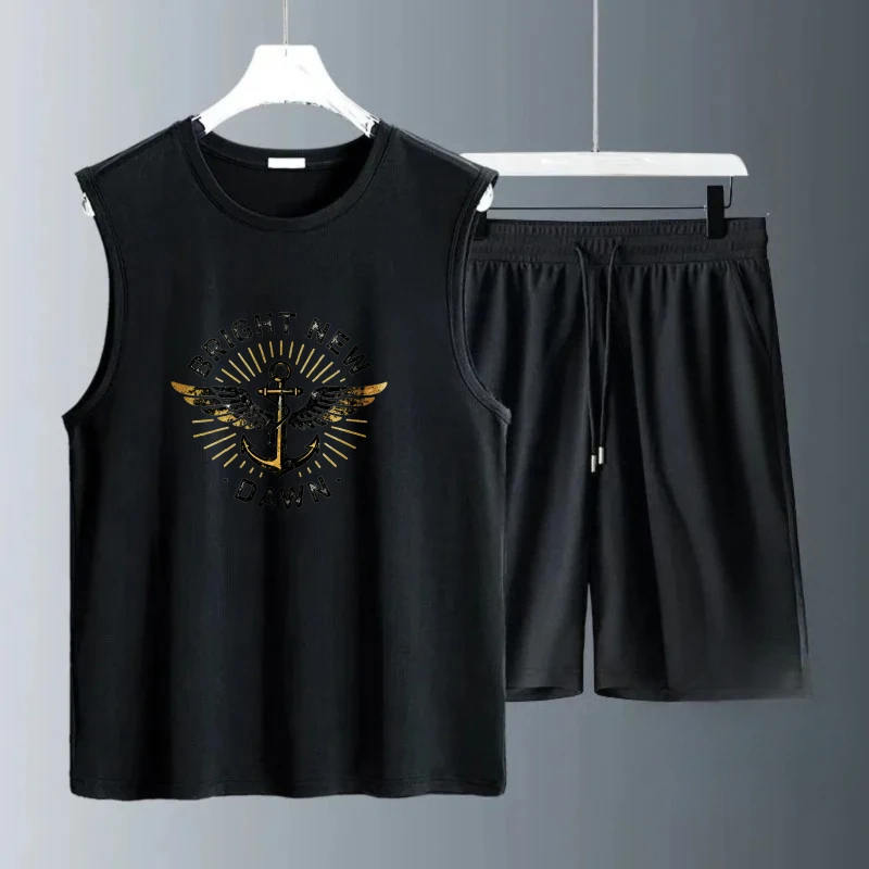 Męskie komplety tank topów, garnitur męski, letnia moda męska, zestaw męski: koszulka z krótkim rękawem + szorty, oddychający poliester, męska odzież letnia.