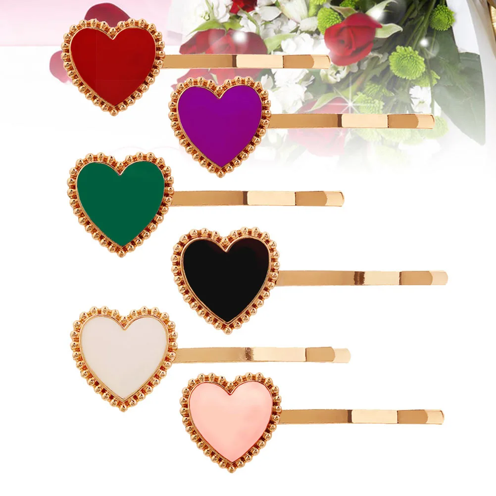 

5Pcs Heart Hair Pins Red Alloy Bobby Pin Stylish Side Barrette Decorative Hairpin Party Banquet Hair Accessories for Women
