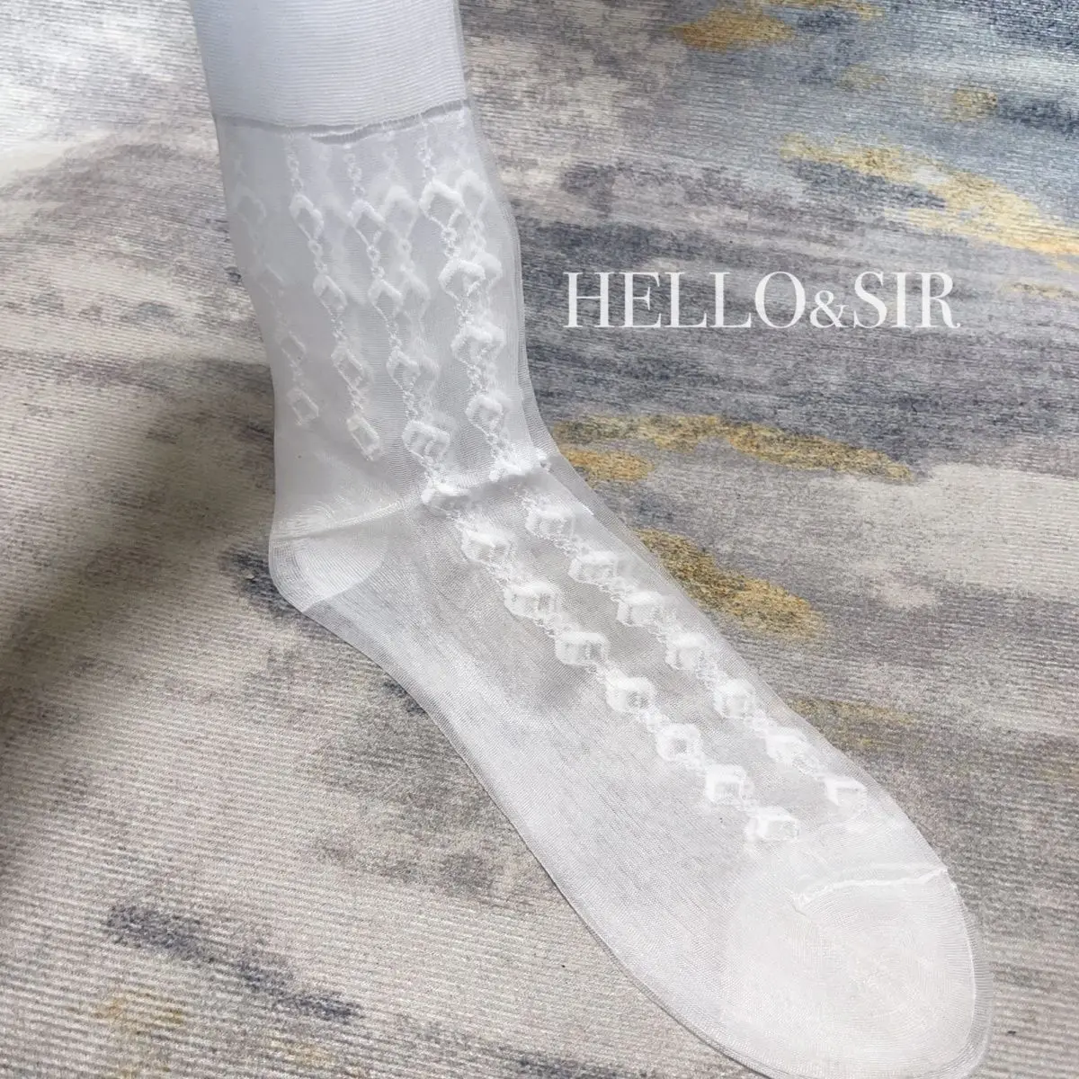 New Summer Thin White Nylon Stockings Men Sexy Sheer Silk Long Socks Gift for Man Retro Jacquard Loose Work Business Dress Socks